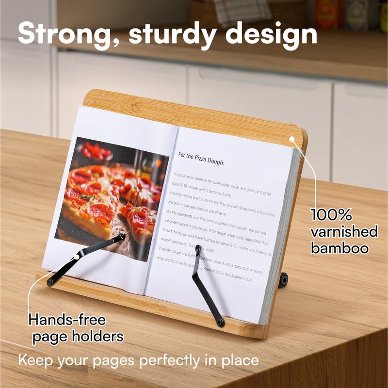 H&S Bamboo Recipe Book Holder - Foldable & Portable Cookbook Stand for Desk - Adjustable Holder for Reading in Bed or Kitchen - Cook Book Stand for Kitchen Counter - Image 2